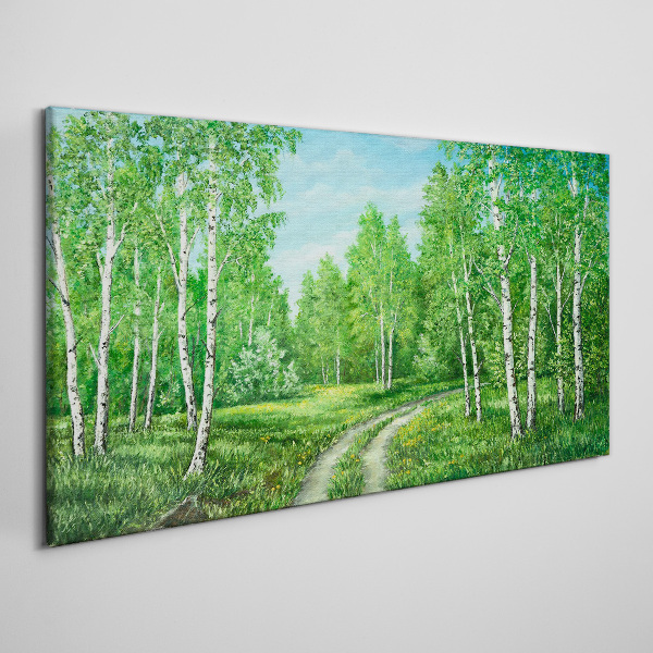 Bild auf leinwand Grüner Wald mit weißen Birken