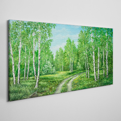 Bild auf leinwand Grüner Wald mit weißen Birken