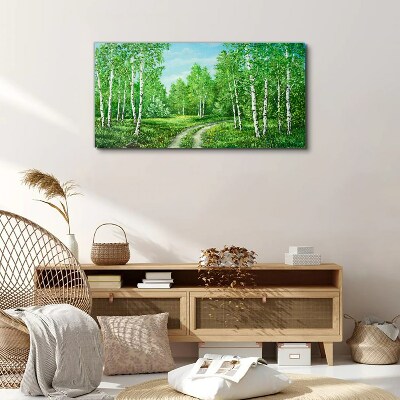 Bild auf leinwand Grüner Wald mit weißen Birken
