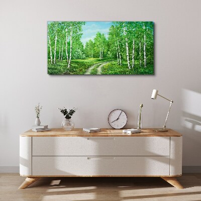 Bild auf leinwand Grüner Wald mit weißen Birken