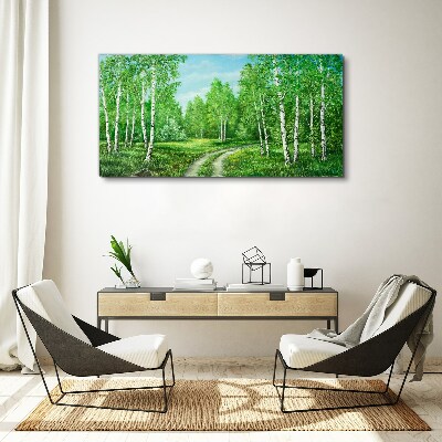 Bild auf leinwand Grüner Wald mit weißen Birken