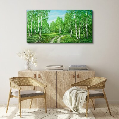 Bild auf leinwand Grüner Wald mit weißen Birken