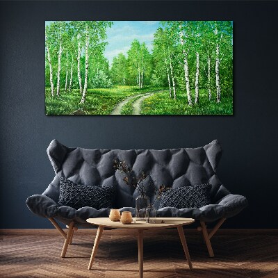 Bild auf leinwand Grüner Wald mit weißen Birken