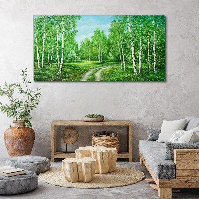 Bild auf leinwand Grüner Wald mit weißen Birken