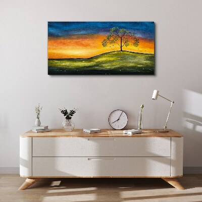 Foto auf leinwand Goldene Stunde über dem Hügel