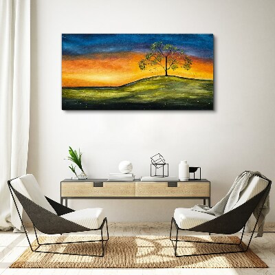 Foto auf leinwand Goldene Stunde über dem Hügel