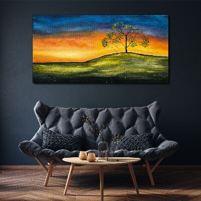 Foto auf leinwand Goldene Stunde über dem Hügel