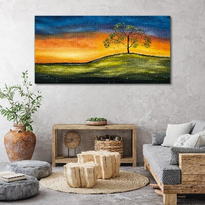 Foto auf leinwand Goldene Stunde über dem Hügel