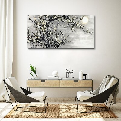 Foto auf leinwand Ein blühender Zweig in einem monochromen Ton
