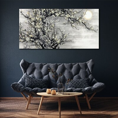 Foto auf leinwand Ein blühender Zweig in einem monochromen Ton