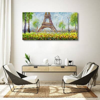 Foto auf leinwand Der Eiffelturm in floraler Umgebung