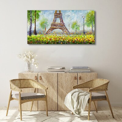 Foto auf leinwand Der Eiffelturm in floraler Umgebung