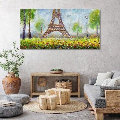 Foto auf leinwand Der Eiffelturm in floraler Umgebung