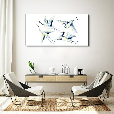 Foto auf leinwand Tanzende Kraniche im Blau