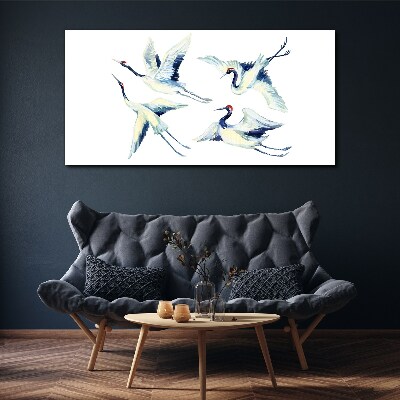 Foto auf leinwand Tanzende Kraniche im Blau