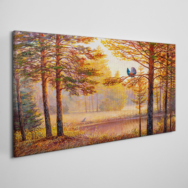 Foto auf leinwand Herbstlandschaft mit Vögeln