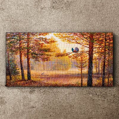 Foto auf leinwand Herbstlandschaft mit Vögeln