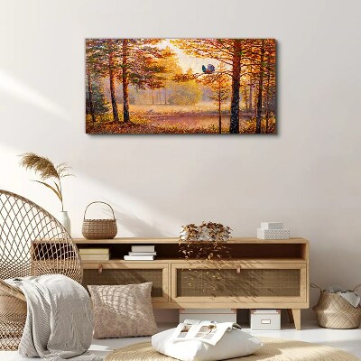 Foto auf leinwand Herbstlandschaft mit Vögeln