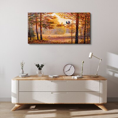 Foto auf leinwand Herbstlandschaft mit Vögeln
