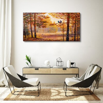Foto auf leinwand Herbstlandschaft mit Vögeln