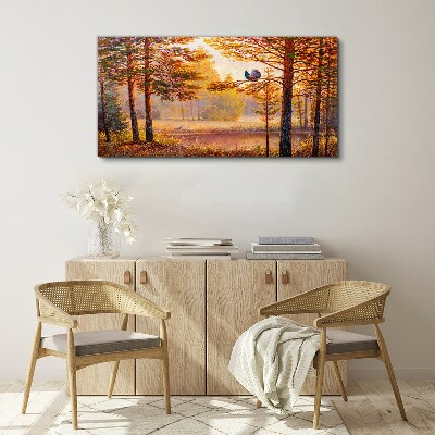 Foto auf leinwand Herbstlandschaft mit Vögeln