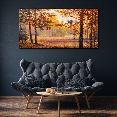 Foto auf leinwand Herbstlandschaft mit Vögeln