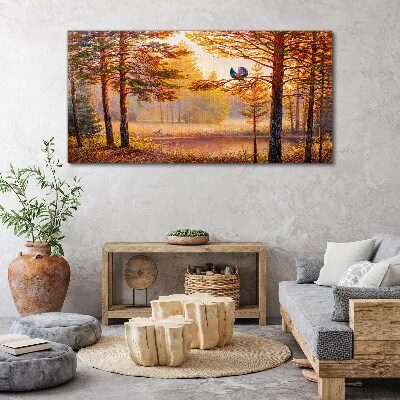 Foto auf leinwand Herbstlandschaft mit Vögeln