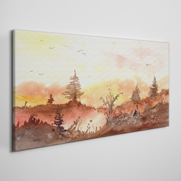 Foto auf leinwand Sonnenuntergang über einer Waldlandschaft