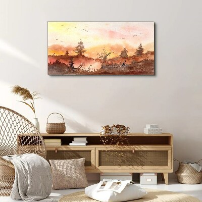 Foto auf leinwand Sonnenuntergang über einer Waldlandschaft