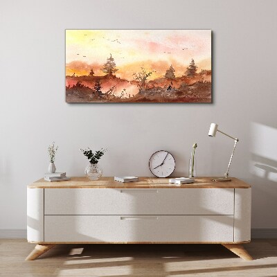 Foto auf leinwand Sonnenuntergang über einer Waldlandschaft