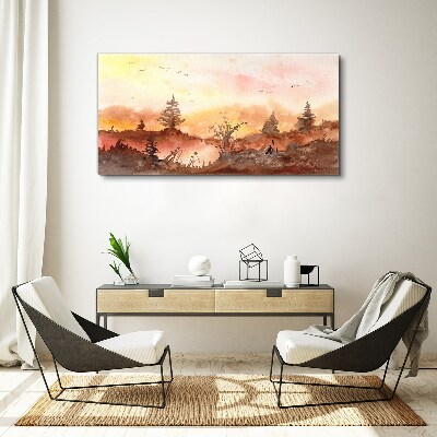 Foto auf leinwand Sonnenuntergang über einer Waldlandschaft