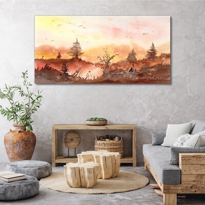 Foto auf leinwand Sonnenuntergang über einer Waldlandschaft