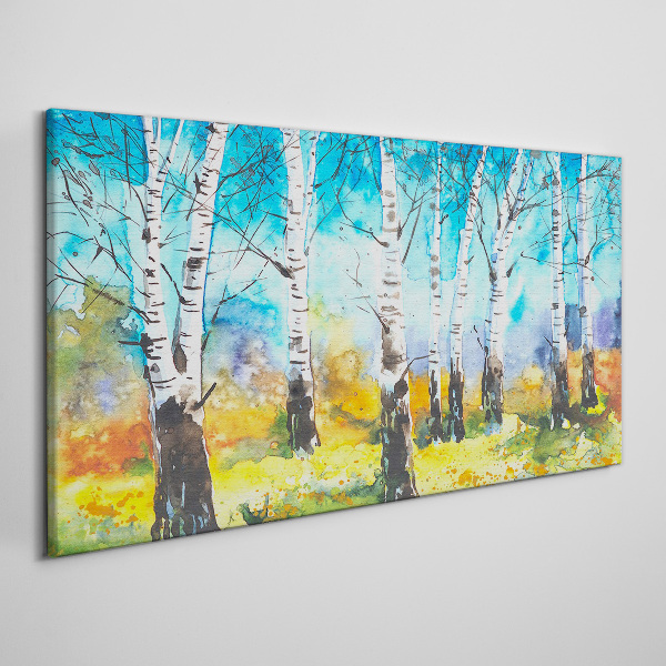 Foto auf leinwand Birken in lebendiger Landschaft