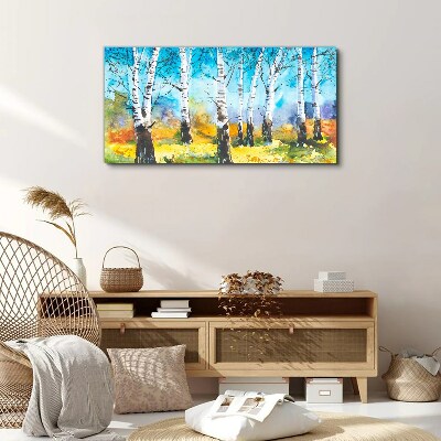 Foto auf leinwand Birken in lebendiger Landschaft