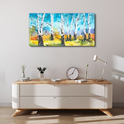 Foto auf leinwand Birken in lebendiger Landschaft