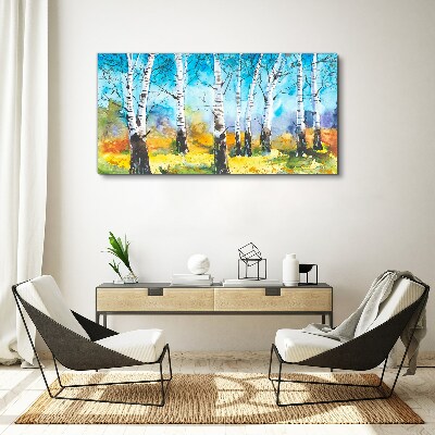 Foto auf leinwand Birken in lebendiger Landschaft