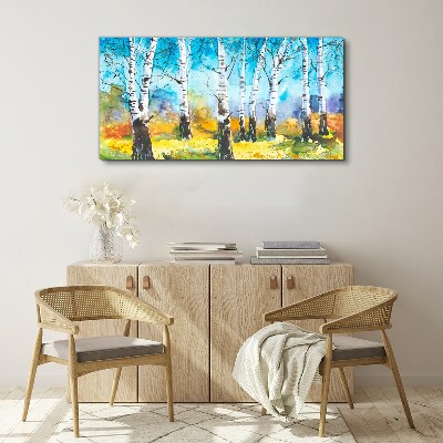 Foto auf leinwand Birken in lebendiger Landschaft
