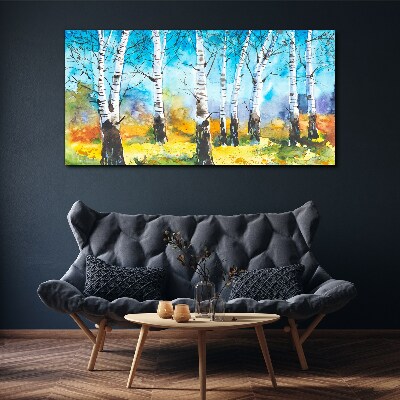 Foto auf leinwand Birken in lebendiger Landschaft