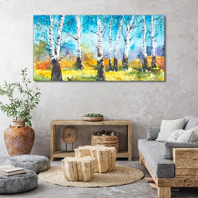 Foto auf leinwand Birken in lebendiger Landschaft