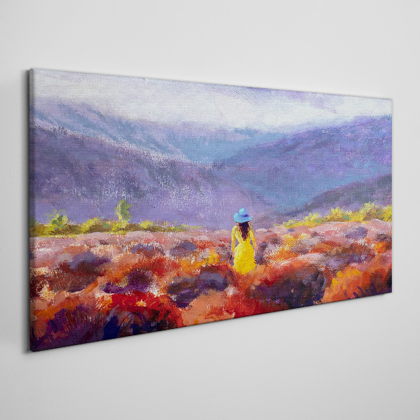 Foto auf leinwand Frau in einer violetten Landschaft