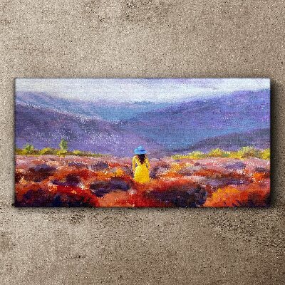 Foto auf leinwand Frau in einer violetten Landschaft