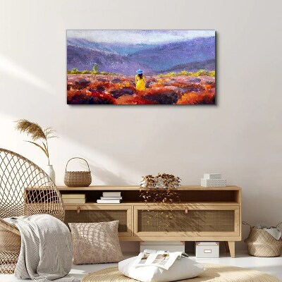 Foto auf leinwand Frau in einer violetten Landschaft