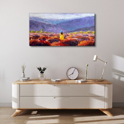Foto auf leinwand Frau in einer violetten Landschaft