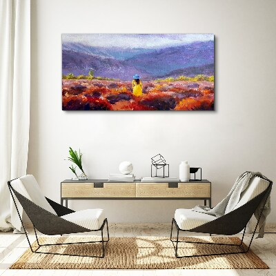 Foto auf leinwand Frau in einer violetten Landschaft