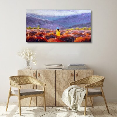 Foto auf leinwand Frau in einer violetten Landschaft