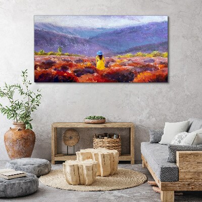 Foto auf leinwand Frau in einer violetten Landschaft