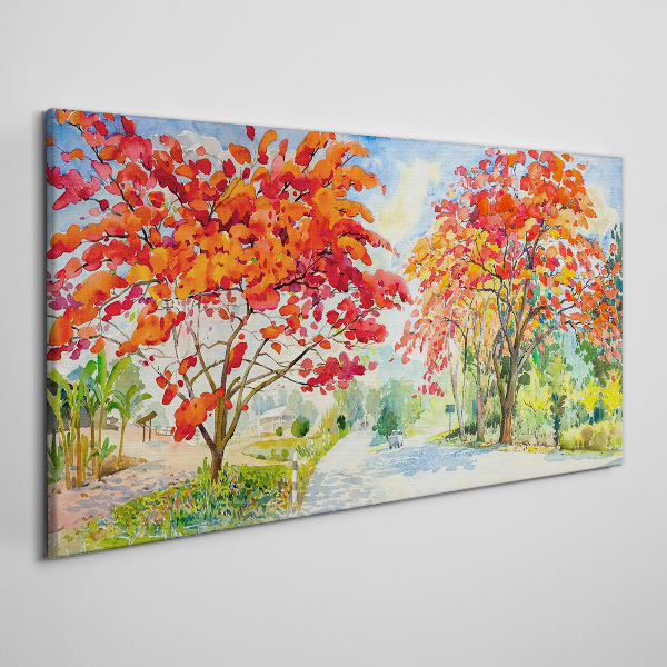 Foto auf leinwand Herbstbäume in der Farbe des Feuers
