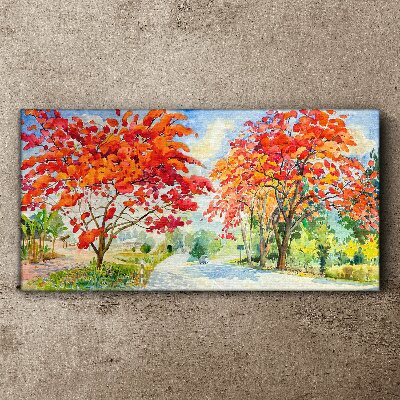 Foto auf leinwand Herbstbäume in der Farbe des Feuers