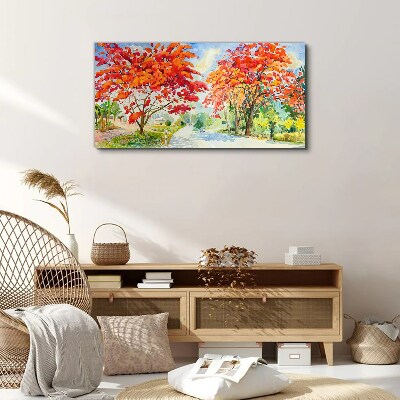 Foto auf leinwand Herbstbäume in der Farbe des Feuers