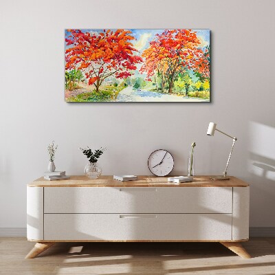 Foto auf leinwand Herbstbäume in der Farbe des Feuers